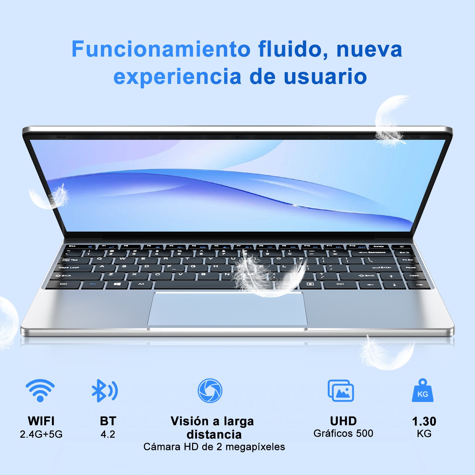 NOTODD N200 Laptop Win 11 cu 5G WiFi, 14 inchi Laptop 6GB RAM 256GB SSD 1TB SSD Expansiune, Bluetooth 4.2 3.0 Port Transmisie 1920 * 1080 FHD bun si Mini Port Multimedia-Argintiu
