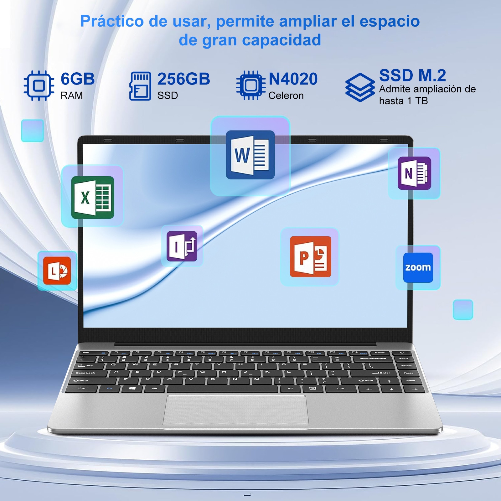NOTODD N200 Laptop Win 11 cu 5G WiFi, 14 inchi Laptop 6GB RAM 256GB SSD 1TB SSD Expansiune, Bluetooth 4.2 3.0 Port Transmisie 1920 * 1080 FHD bun si Mini Port Multimedia-Argintiu