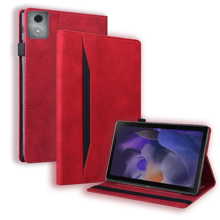 Husa tableta pentru Lenovo Tab K11 Plus/M11 Plus, rosie, cu suport, slot pentru carduri si pix