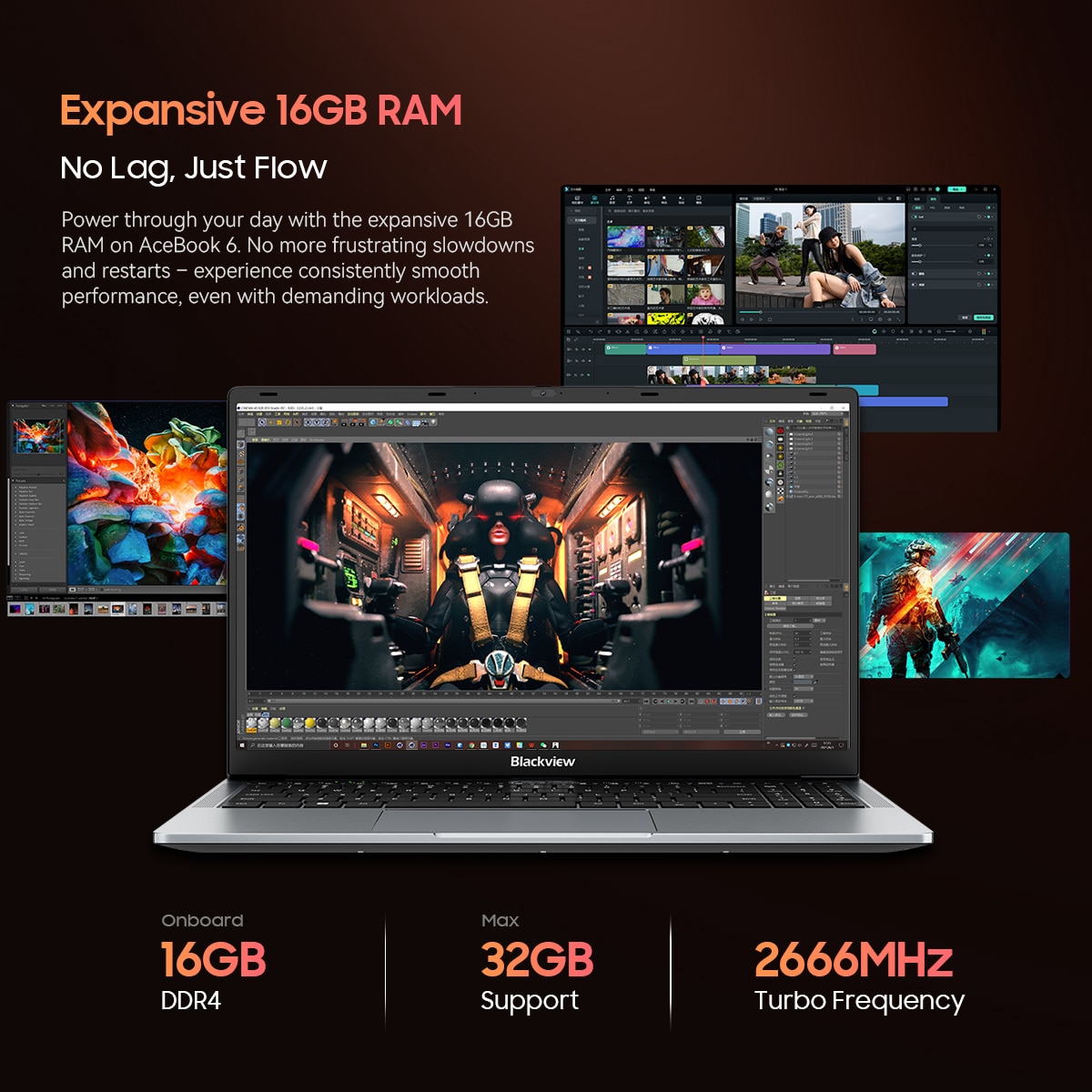 Blackview Laptop Blackview ACEBOOK 6, Laptop-uri pentru studenti de afaceri, Quad-Core N150(3.6GHz, Beat N5095 / N100), 15.6" FHD+ IPS, 16 GB, 512 GB, 100W Type-C incarcare rapida, 4K HDMI, Gris