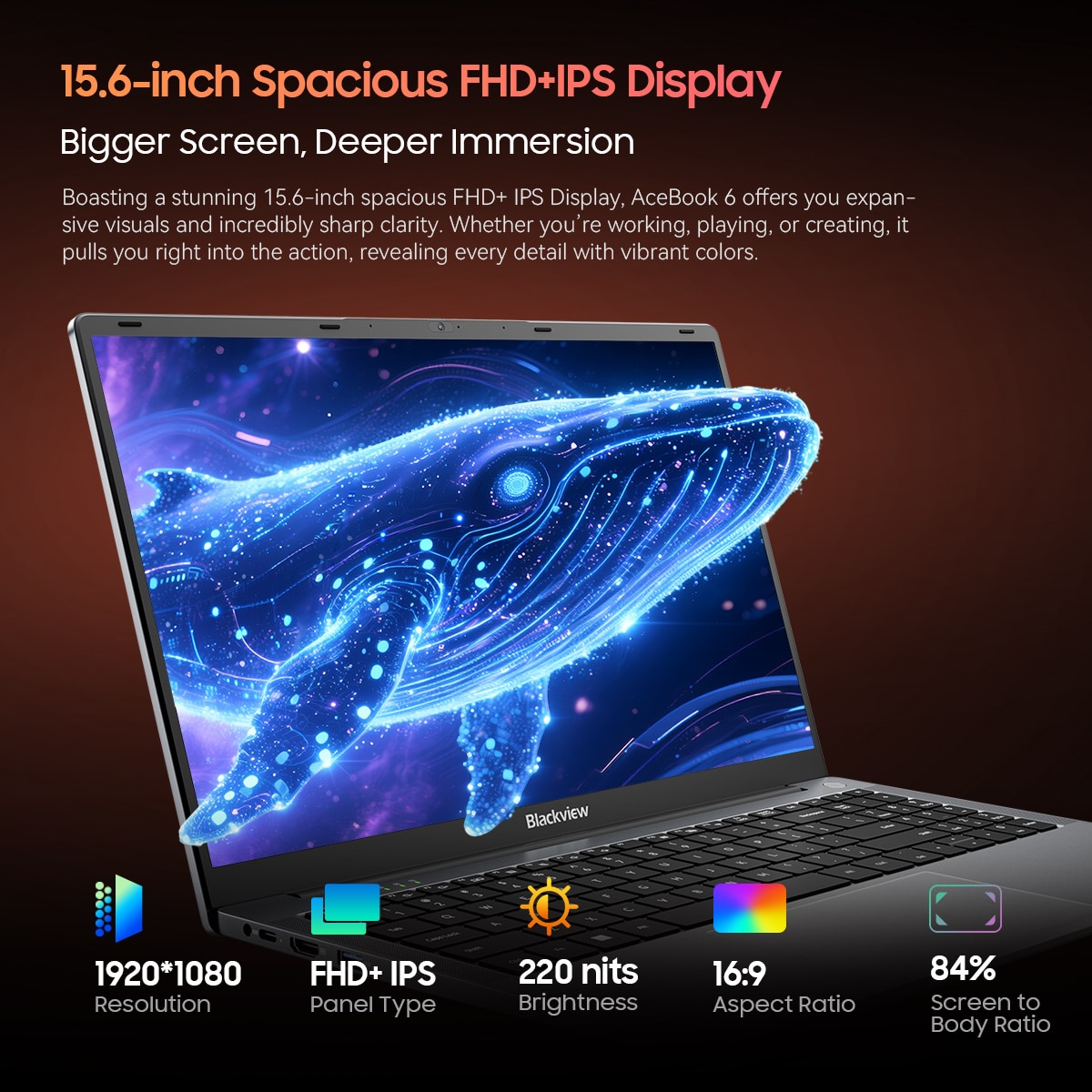 Blackview Laptop Blackview ACEBOOK 6, Laptop-uri pentru studenti de afaceri, Quad-Core N150(3.6GHz, Beat N5095 / N100), 15.6" FHD+ IPS, 16 GB, 512 GB, 100W Type-C incarcare rapida, 4K HDMI, Gris