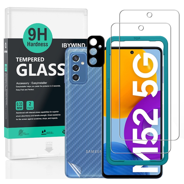 Folie Sticla Ibywind pentru Samsung Galaxy M52 5G, Pachet 2, Sticla Securizata, protectie pentru obiectiv, Montaj Usor, Duritate Militara, Ultra HD, Anti Zgarieturi, Anti Socuri