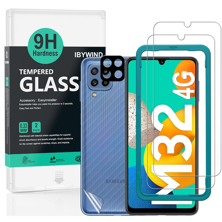 Folie Sticla Ibywind pentru Samsung Galaxy M32 4G, Pachet 2, Sticla Securizata, protectie pentru obiectiv, Montaj Usor, Duritate Militara, Ultra HD, Anti Zgarieturi, Anti Socuri