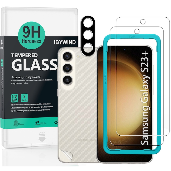Folie Sticla Ibywind pentru Samsung Galaxy S23+ 5G, Pachet 2, Sticla Securizata, protectie pentru obiectiv, Montaj Usor, Duritate Militara, Ultra HD, Anti Zgarieturi, Anti Socuri