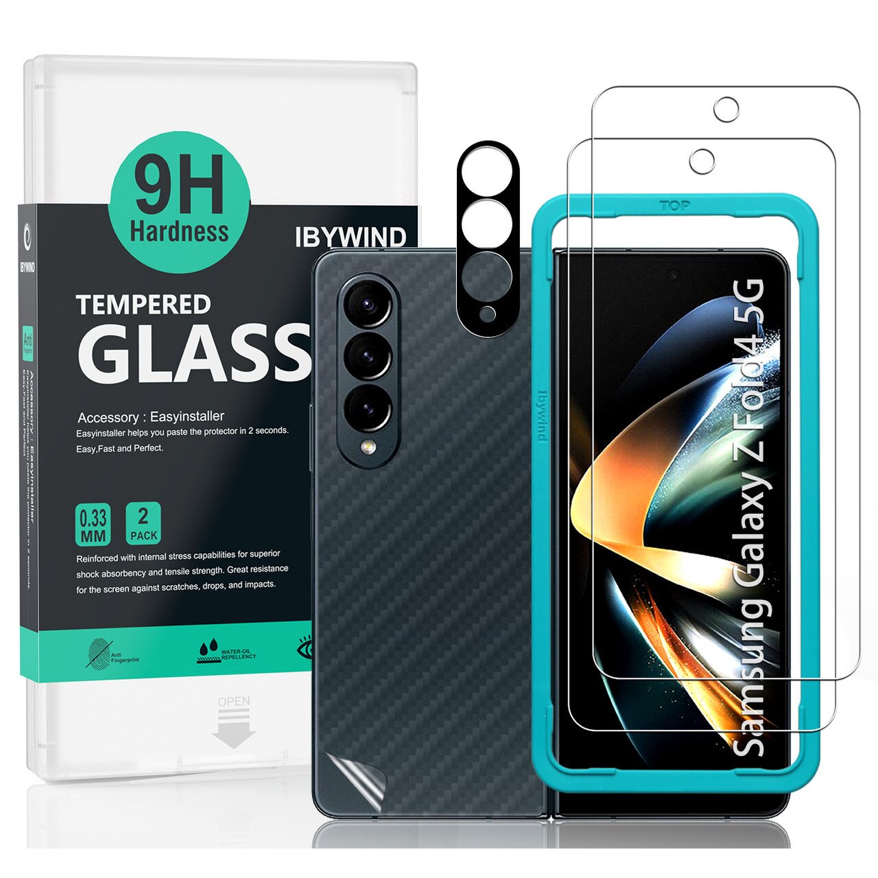 Folie Sticla Ibywind pentru Samsung Galaxy Z Fold4 5G, Pachet 2, Sticla Securizata, protectie pentru obiectiv, Montaj Usor, Duritate Militara, Ultra HD, Anti Zgarieturi, Anti Socuri