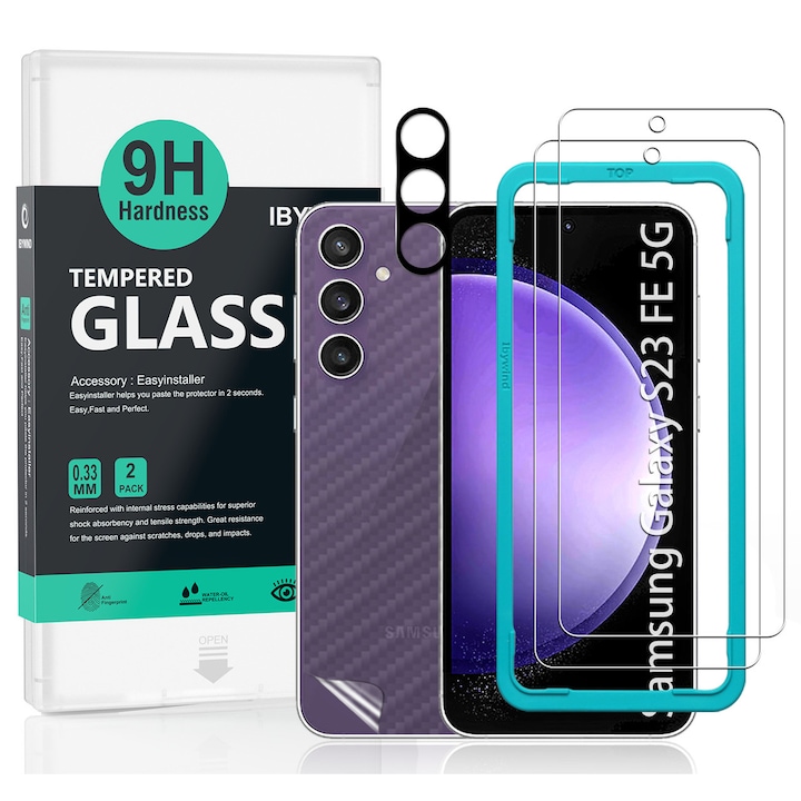 Folie Sticla Ibywind pentru Samsung Galaxy S23 FE 5G, Pachet 2, Sticla Securizata, protectie pentru obiectiv, Montaj Usor, Duritate Militara, Ultra HD, Anti Zgarieturi, Anti Socuri