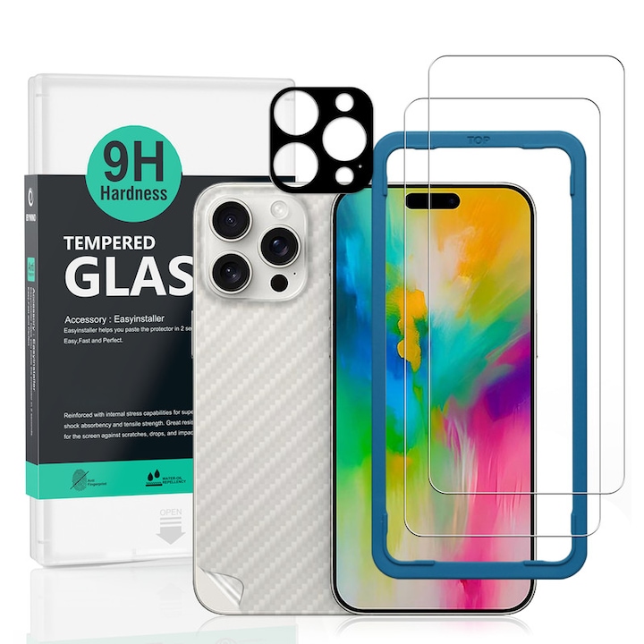 Folie Sticla Ibywind pentru iPhone 16 Pro Max 5G, Pachet 2, Sticla Securizata, protectie pentru obiectiv, Montaj Usor, Duritate Militara, Ultra HD, Anti Zgarieturi, Anti Socuri