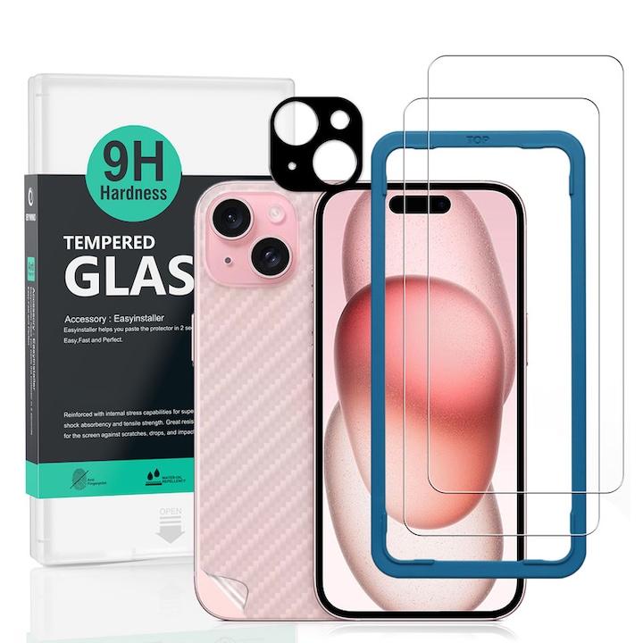 Folie Sticla Ibywind pentru iPhone 15 5G, Pachet 2, Sticla Securizata, protectie pentru obiectiv, Montaj Usor, Duritate Militara, Ultra HD, Anti Zgarieturi, Anti Socuri