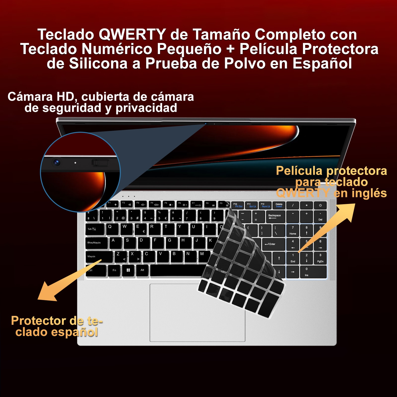 Laptop Computer 15.6 Inch Celeron N5095 Pana la 2,9 GHz Win11 Pro Laptops 8GB RAM 256GB SSD TF 1TB LPDDR4 5G WiFi 1920*1080 FHD USB 3.0 Widevine L1 Laptop Protective Film English - Silver