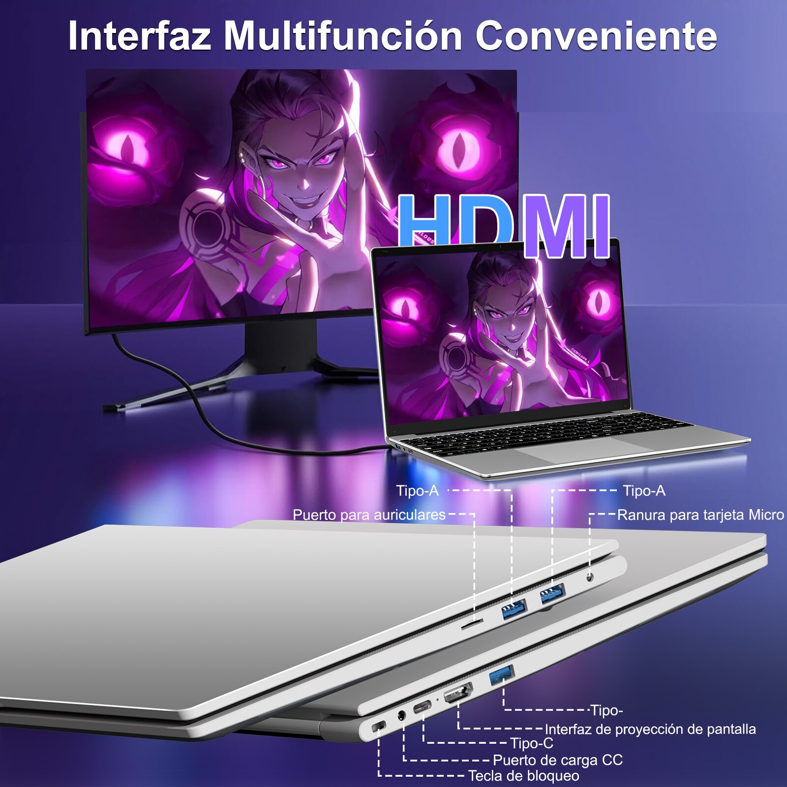 Laptop Computer 15.6 Inch Celeron N5095 Pana la 2,9 GHz Win11 Pro Laptops 8GB RAM 256GB SSD TF 1TB LPDDR4 5G WiFi 1920*1080 FHD USB 3.0 Widevine L1 Laptop Protective Film English - Silver