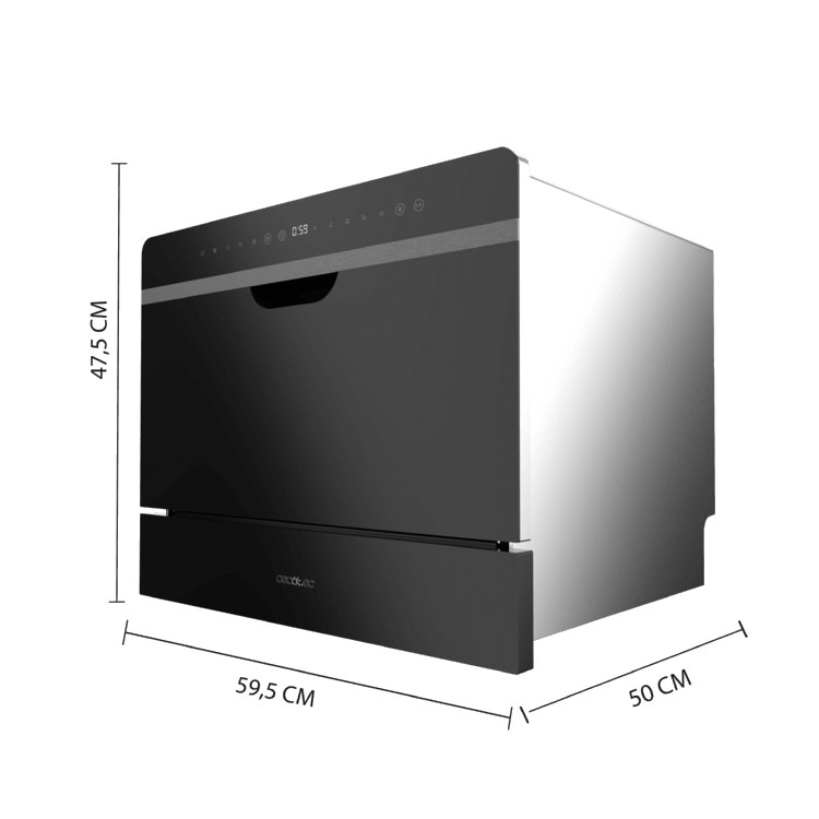 Mini masina de spalat vase incorporabila Cecotec, Bolero Aguazero 2500 S-BI Black, capacitate 6 seturi, 5 programe prestabilite, Child Lock, Delay Start, panou de control tactil, cos pentru tacamuri, design modern, negru