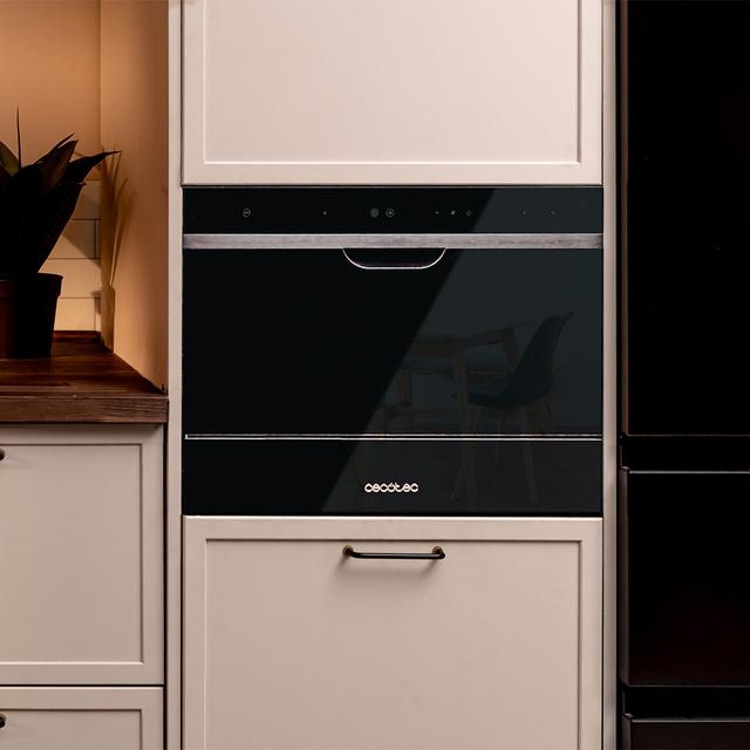 Mini masina de spalat vase incorporabila Cecotec, Bolero Aguazero 2500 S-BI Black, capacitate 6 seturi, 5 programe prestabilite, Child Lock, Delay Start, panou de control tactil, cos pentru tacamuri, design modern, negru