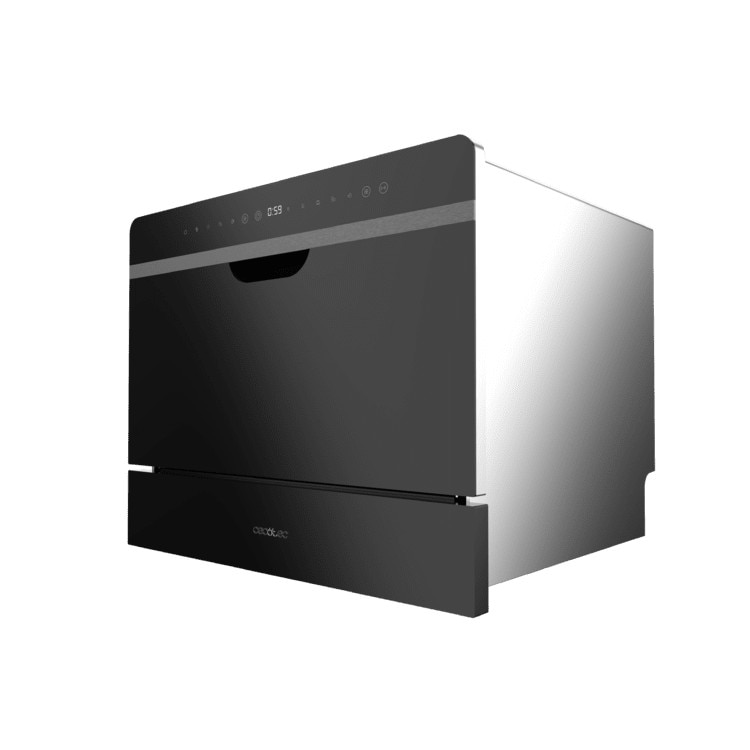 Mini masina de spalat vase incorporabila Cecotec, Bolero Aguazero 2500 S-BI Black, capacitate 6 seturi, 5 programe prestabilite, Child Lock, Delay Start, panou de control tactil, cos pentru tacamuri, design modern, negru
