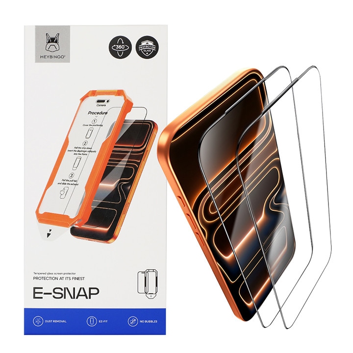 Folie Telefon HD Compatibila cu iPhone 17, HEYBINGO, E-SNAP, 2 Buc, din Sticla Securizata Duritate 9H, Cu Kit de Aplicare Instanta si Functie Automata de Indepartare a Prafului, Rezistenta la zgarieturi, Protectie Ecran Premium