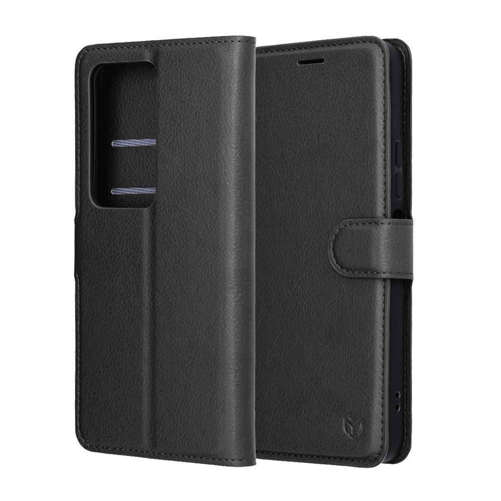 Husa pentru Xiaomi Redmi 15 5G / Redmi 15 4G, SKYDDAR INNOVATION, Leather Folio tip Carte, cu Portofel Interior, Finisaje Premium, set cu sticker, Negru