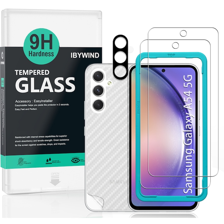 Folie Sticla Ibywind pentru Samsung Galaxy A54 5G, Pachet 2, Sticla Securizata, protectie pentru obiectiv, Montaj Usor, Duritate Militara, Ultra HD, Anti Zgarieturi, Anti Socuri