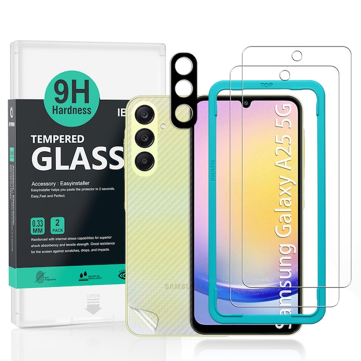 Folie Sticla Ibywind pentru Samsung Galaxy A25 5G, Pachet 2, Sticla Securizata, protectie pentru obiectiv, Montaj Usor, Duritate Militara, Ultra HD, Anti Zgarieturi, Anti Socuri