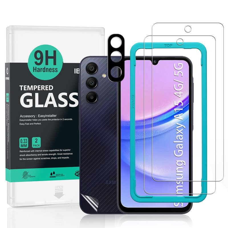 Folie Sticla Ibywind pentru Samsung Galaxy A15 4G/5G, Pachet 2, Sticla Securizata, protectie pentru obiectiv, Montaj Usor, Duritate Militara, Ultra HD, Anti Zgarieturi, Anti Socuri
