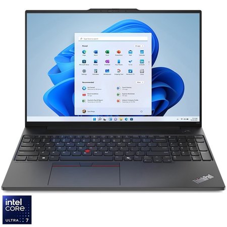 Laptop Lenovo ThinkPad E16 Gen 2, cu procesor Intel® Core™ Ultra 7 155H pana la 4.8GHz, 16'', WUXGA IPS, 16GB DDR5, 512GB SSD, Intel® Arc™ Graphics, Windows 11 Pro, Black, 3Y Onsite upgrade