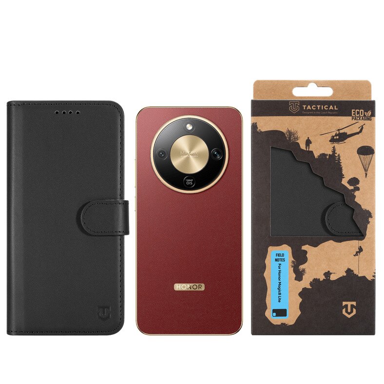 Husă telefon Honor Magic8 Lite - Tactical Field, negru, din silicon, tip carte, cu închidere magnetică