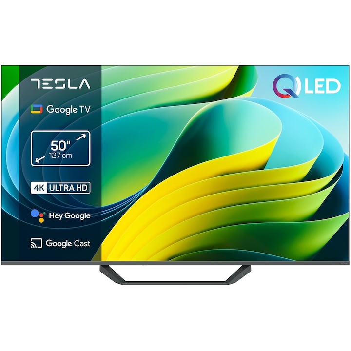 Televizor Smart Tesla - Q50E655GUS, 50inch, 4K, QLED, UltraHD, HDR10, Dolby vision, Google TV, gri