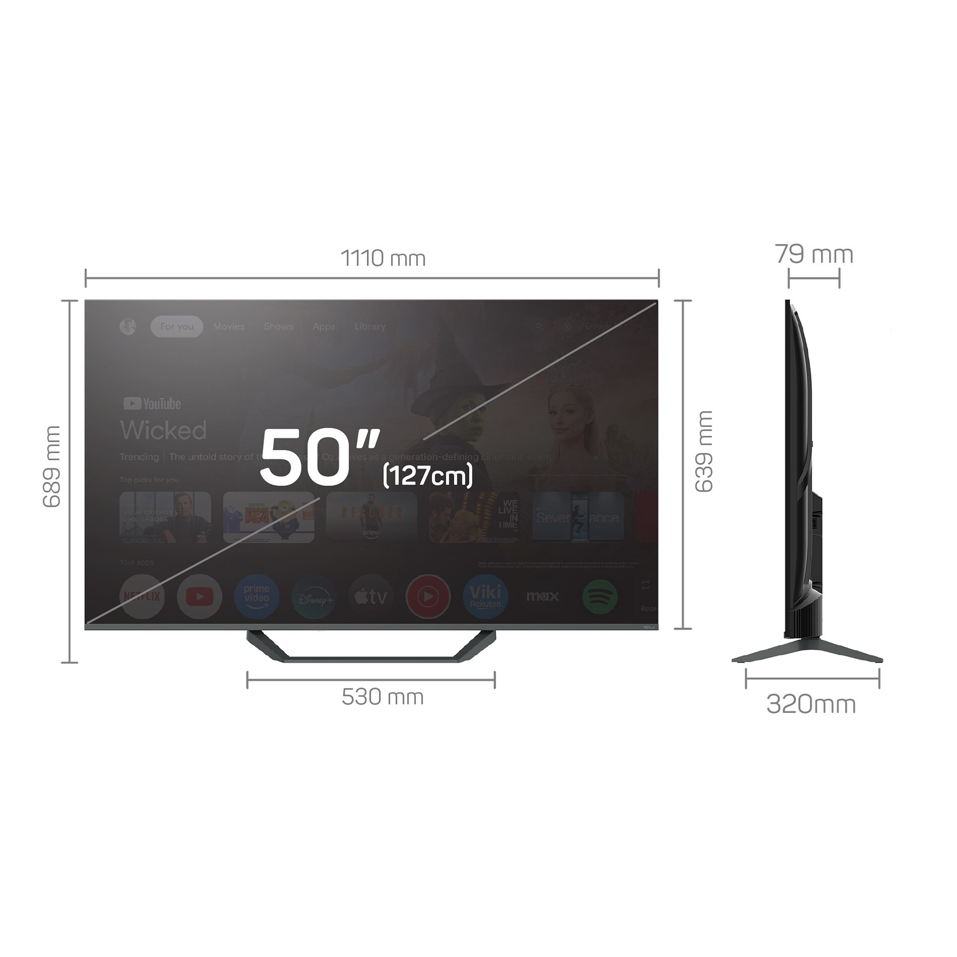 Televizor Smart Tesla - Q50E655GUS, 50inch, 4K, QLED, UltraHD, HDR10, Dolby vision, Google TV, gri
