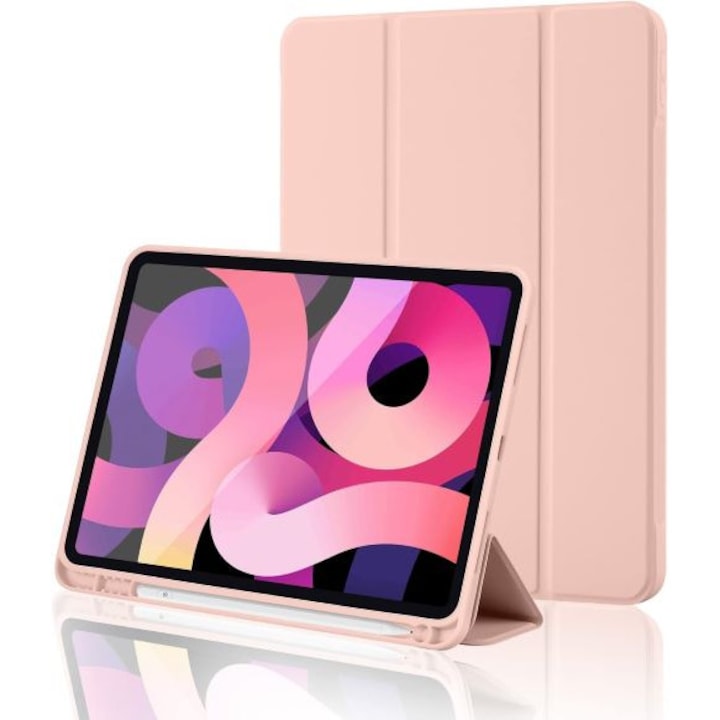 Husa Smart Cover compatibila cu Ipad Air 4/5/6 10.9inch, Air 11 2024/2025/2026, M2/M3/M4, inchidere magnetica, Rebound Pencil, Roz Pal, TELGORBCS
