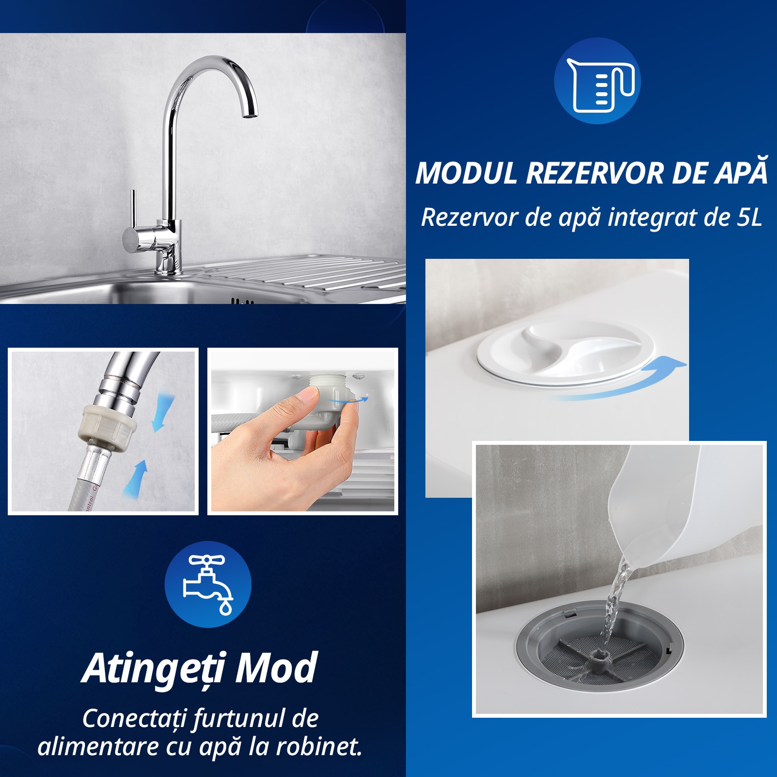 Masina de Spalat Vase Mini Compacta AIRMSEN – Portabila cu Rezervor de 5L, 6 Programe de Spalare, Uscare prin Aer & Ventilatie de 72 Ore, Perfecta pentru Bucatarii Mici, Alb