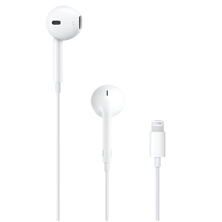 Casti Apple EarPods Conector Lightning, Microfon HD, Control Volum, Sunet Clar, Anulare Zgomot, Compatibil iPhone, iPad, Confort Sporit, Cablu Durabil, Experienta Audio Premium, by ONSG, Alb