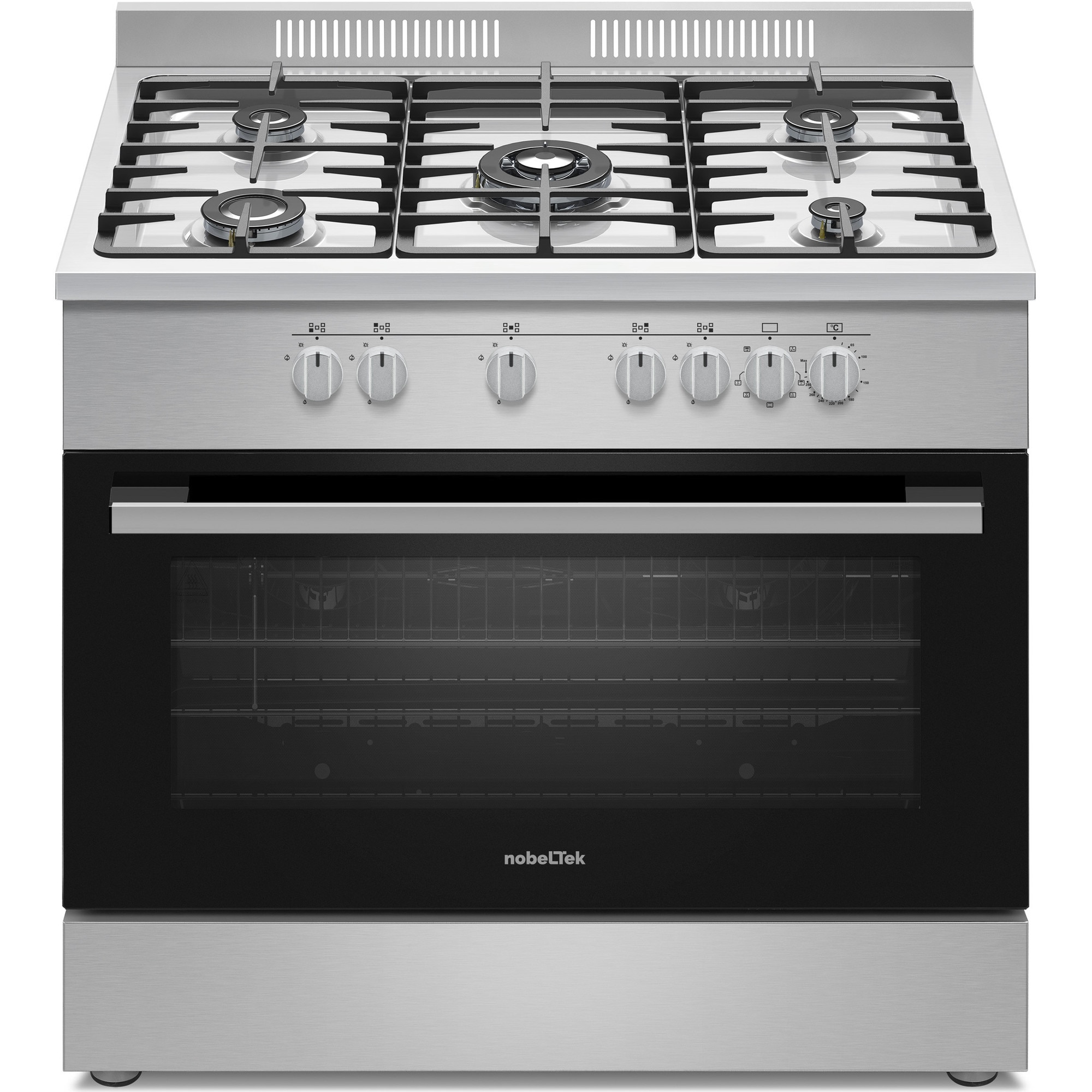 Aragaz semi-profesional Nobeltek NLT SP6904IX/FE1, plita gaz cu 5 arzatoare, 90 cm, inox