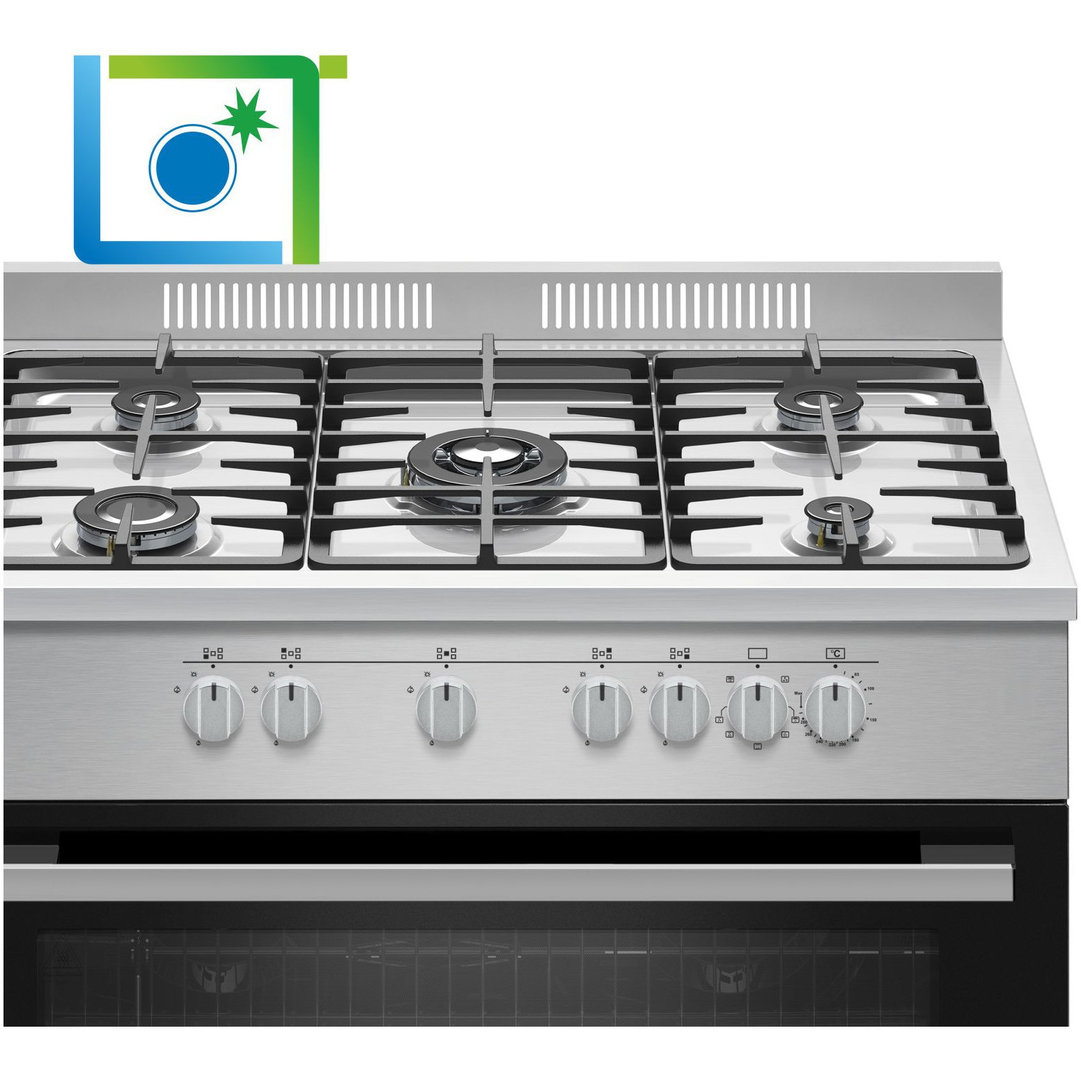 Aragaz semi-profesional Nobeltek NLT SP6904IX/FE1, plita gaz cu 5 arzatoare, 90 cm, inox