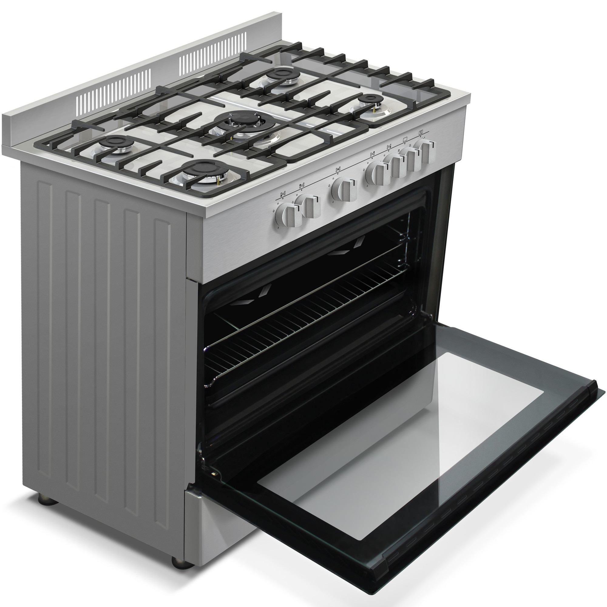 Aragaz semi-profesional Nobeltek NLT SP6904IX/FE1, plita gaz cu 5 arzatoare, 90 cm, inox