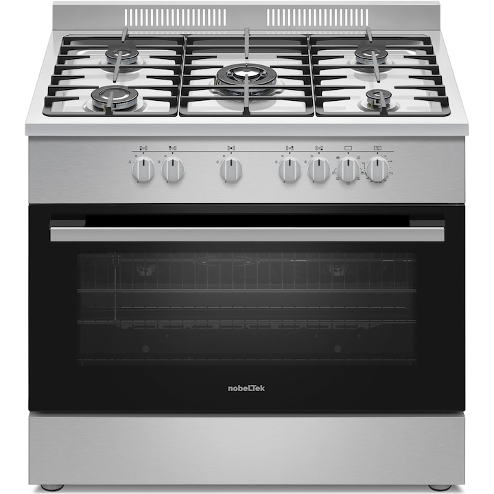 Aragaz semi-profesional Nobeltek NLT SP6904IX/FE1, plita gaz cu 5 arzatoare, 90 cm, inox