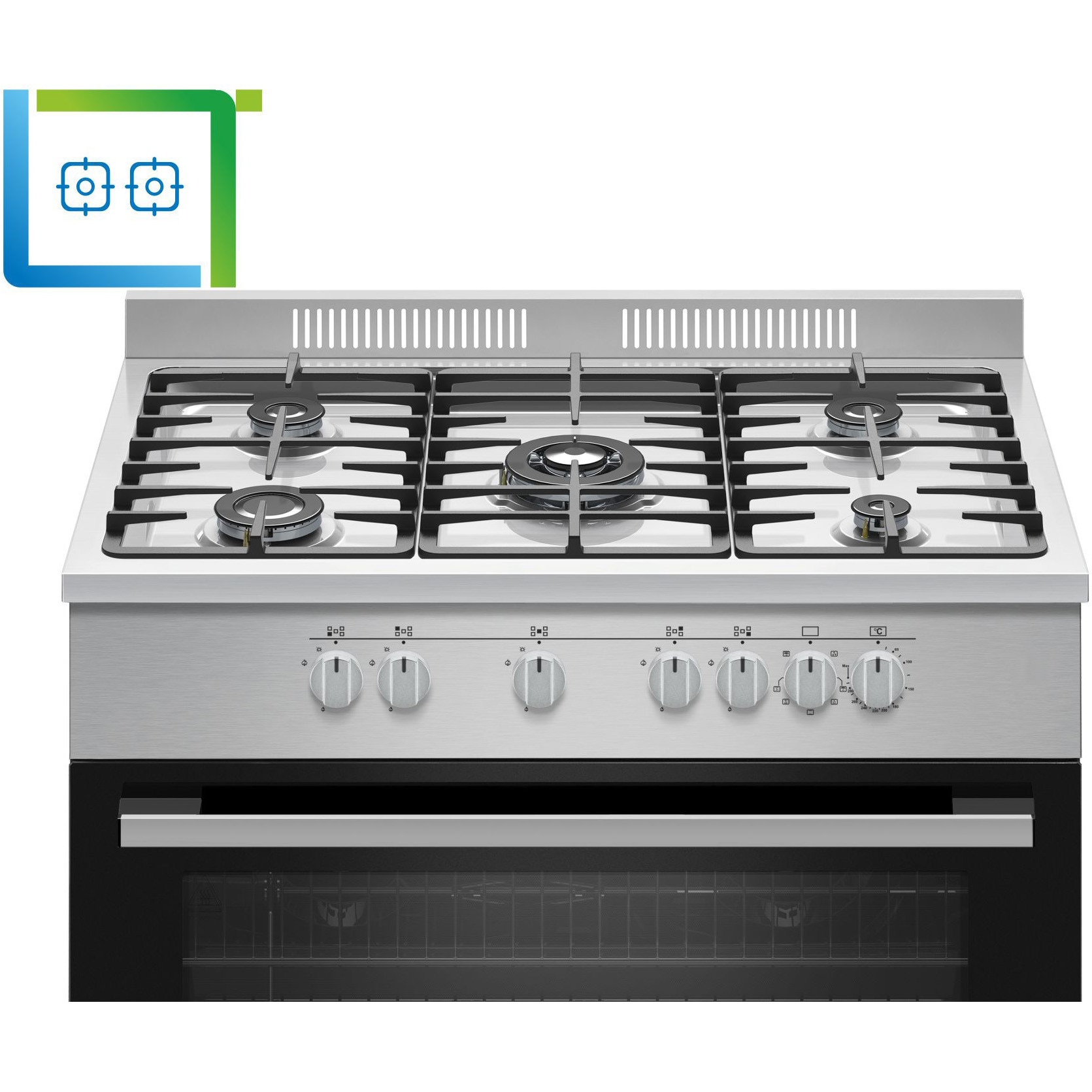Aragaz semi-profesional Nobeltek NLT SP6904IX/FE1, plita gaz cu 5 arzatoare, 90 cm, inox