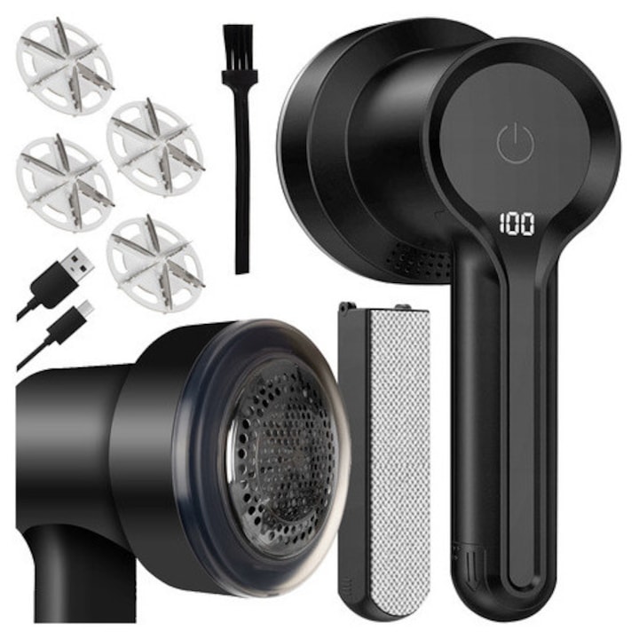 Aparat de curatat scame fara fir Ruhhy, 6 lame, baterie 1200 mAh, Negru