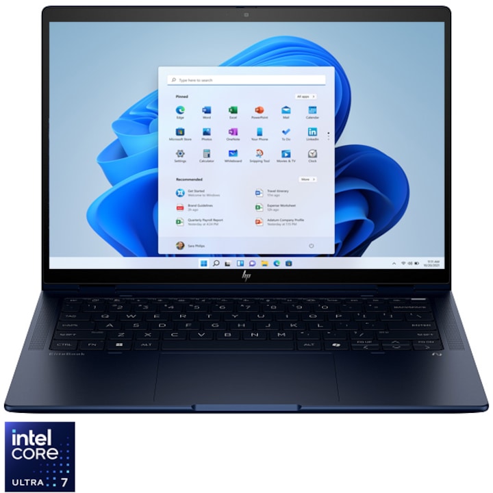 Laptop HP EliteBook x360 Flip G1i cu procesor Intel® Core™ Ultra 7 258V pana la 4.8GHz, 14'' WUXGA, Touch, 32GB LPDDR5X RAM, 1TB SSD, Intel® Graphics, Windows 11 Pro, Atmospheric Blue