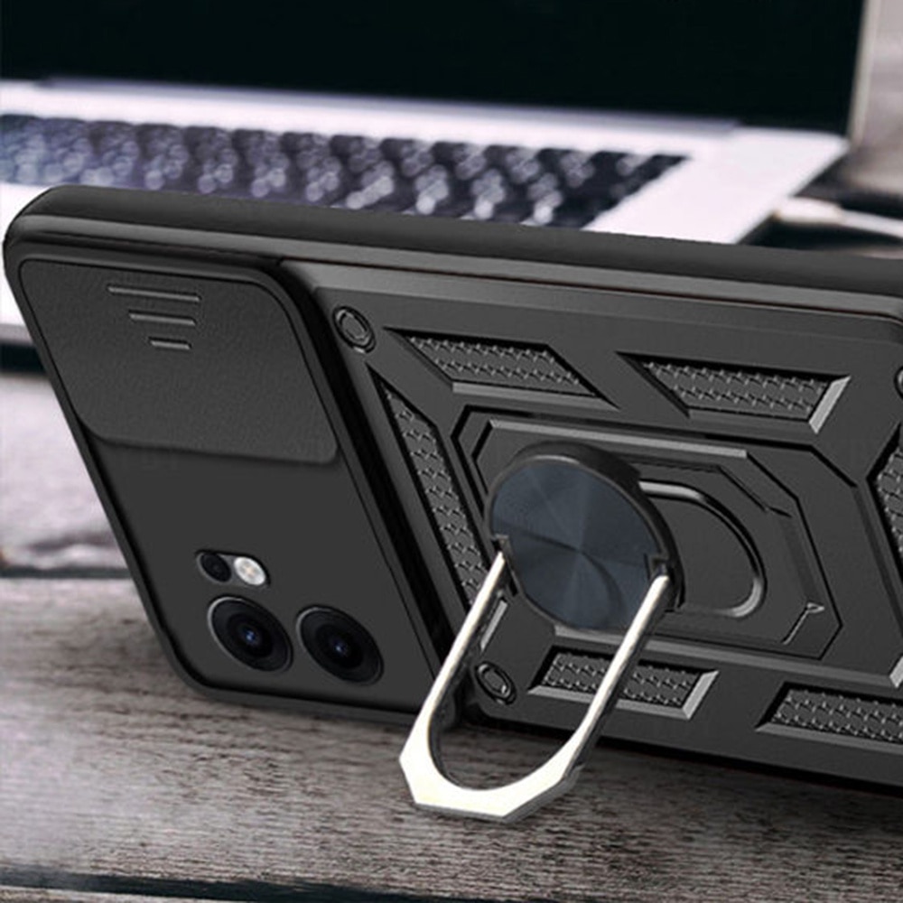 Husa pentru Oppo Reno 13F 13FS 4G 5G Ring Armor Kickstand Tough Rugged Cover cu protectie camera Negru
