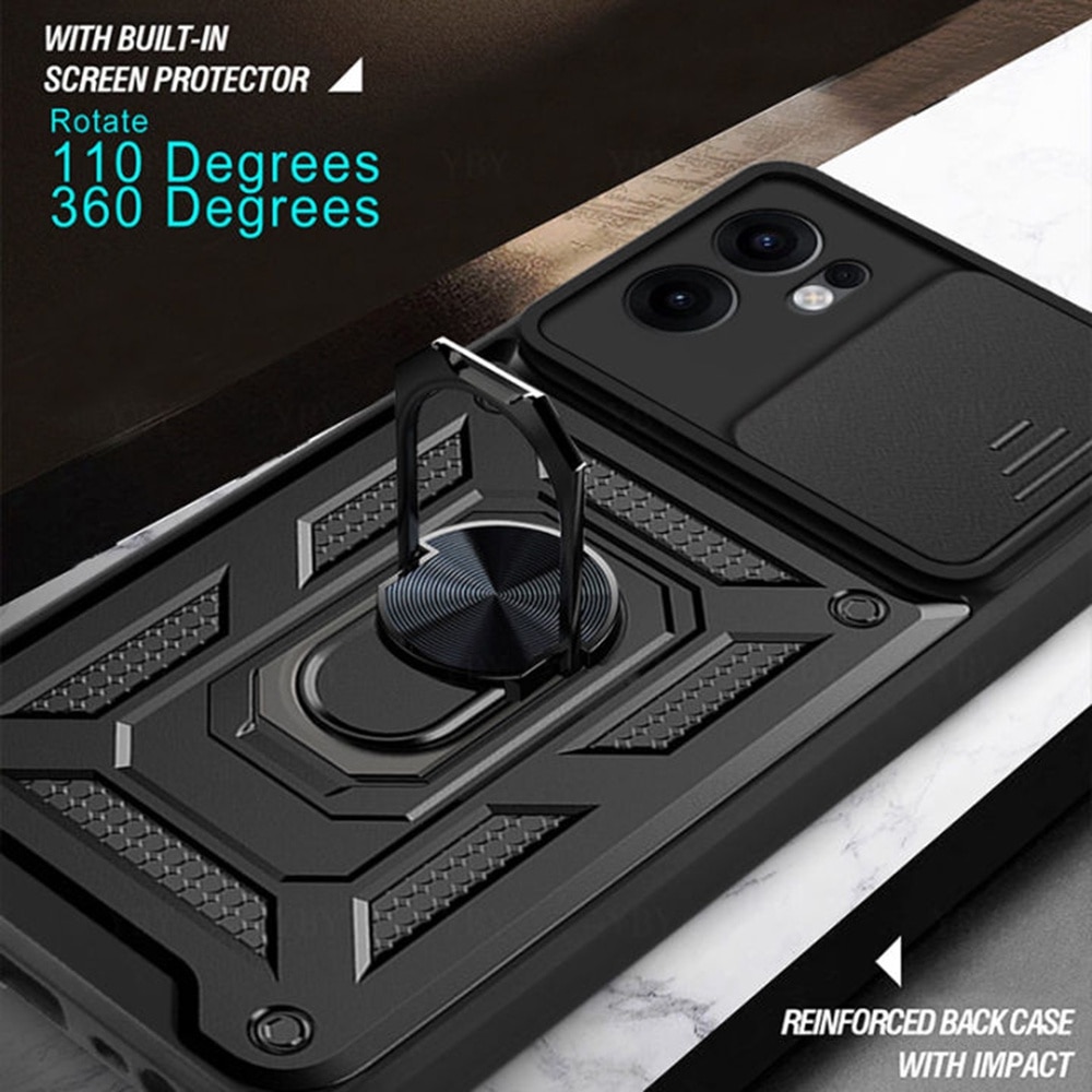 Husa pentru Oppo Reno 13F 13FS 4G 5G Ring Armor Kickstand Tough Rugged Cover cu protectie camera Negru