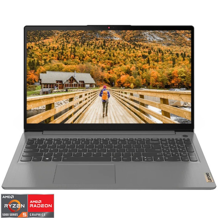 Laptop Lenovo IdeaPad 3 17ALC6 cu procesor AMD Ryzen™ 5 5500U pana la 4.0GHz, 17.3" HD+, 8GB DDR4 RAM, 512GB SSD, AMD Radeon™ Graphics, No OS, Arctic Grey