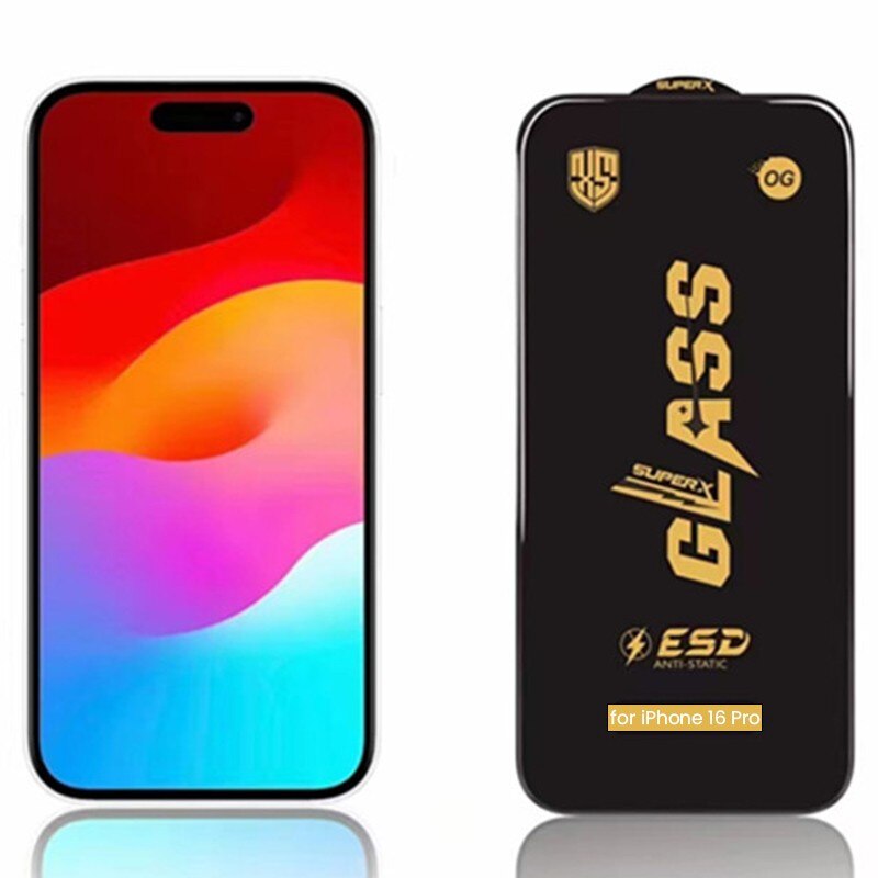 Folie Sticla Securizata pentru iPhone 16 Pro, Flippy, Folie compatibila cu Apple iPhone 16 Pro, Sticla ESD, Super HD Glass, Anti-static, Margini Negre, Transparent