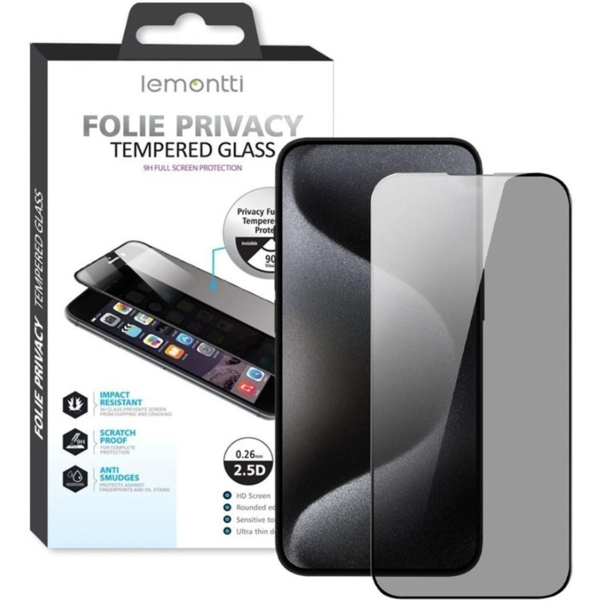 Folie de protectie Lemontti Sticla Privacy Full Fit pentru iPhone 16 Pro Max, Negru