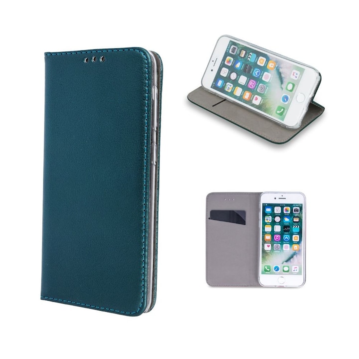 Husa carte flip stand, G-Tech, compatibila cu Motorola G57 Power, Buzunar interior pentru card, Protectie completa si practica, Verde Inchis