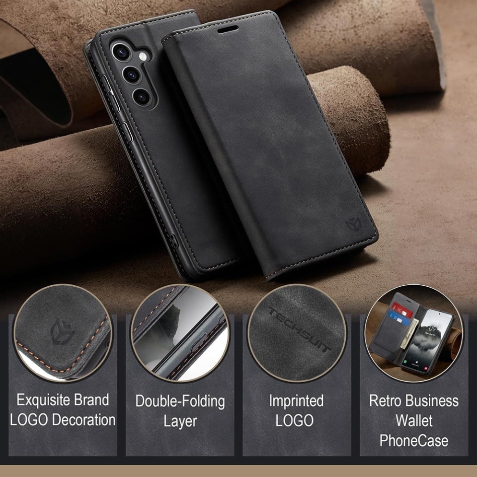 Husa pentru Honor Magic7 Pro, SKYDDAR INNOVATION, Soft Wallet, tip Carte din piele Eco Premium, cu Portofel Interior, Negru, set cu sticker