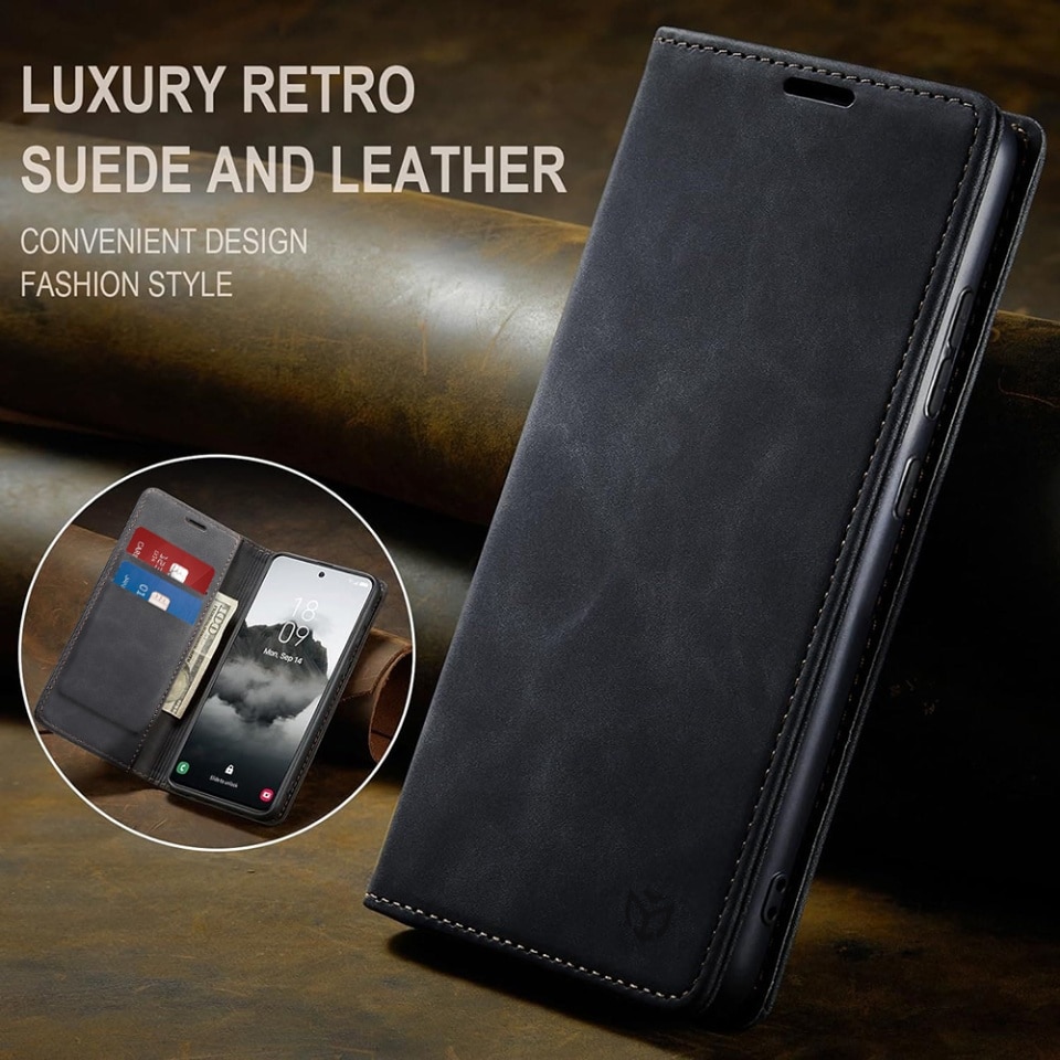 Husa pentru Honor Magic7 Pro, SKYDDAR INNOVATION, Soft Wallet, tip Carte din piele Eco Premium, cu Portofel Interior, Negru, set cu sticker