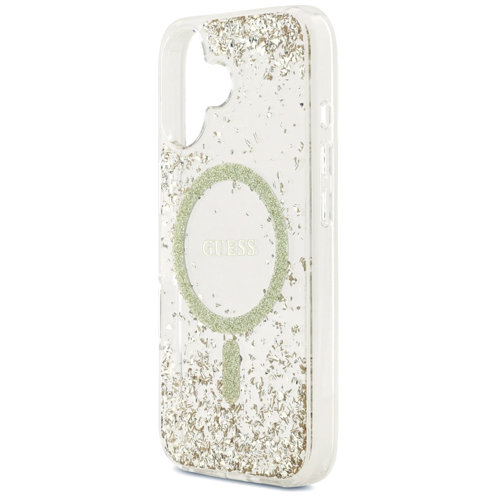 Husa protectie Guess Resin Bottom Glitter MagSafe, aurie, pentru iPhone 17