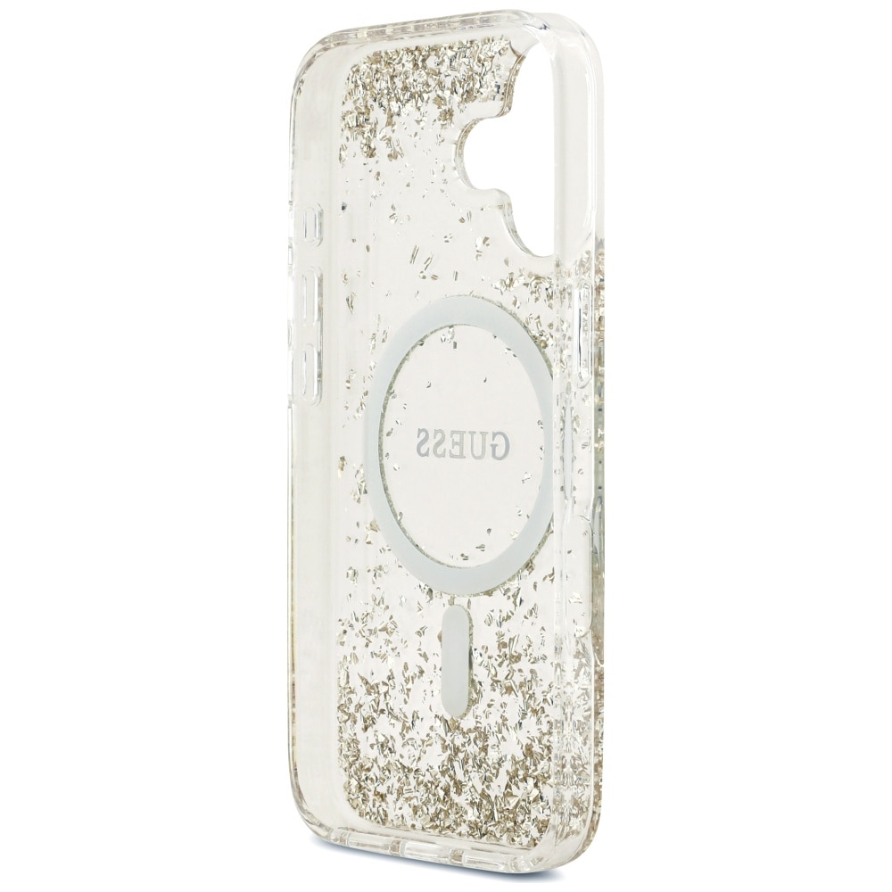Husa protectie Guess Resin Bottom Glitter MagSafe, aurie, pentru iPhone 17