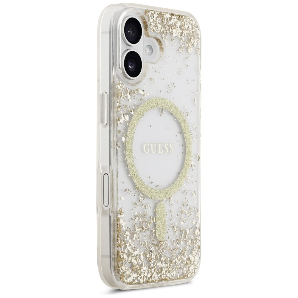 Husa protectie Guess Resin Bottom Glitter MagSafe, aurie, pentru iPhone 17