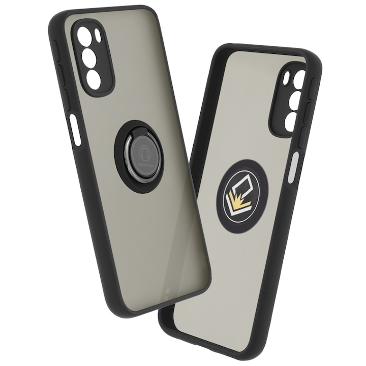 Husa pentru Motorola Moto G31 / Moto G41, SKYDDAR INNOVATION, Glinth cu Inel Rotativ 360° Magnetic, Negru, set cu sticker