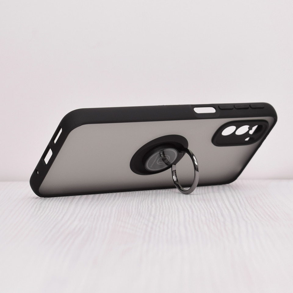 Husa pentru Motorola Moto G31 / Moto G41, SKYDDAR INNOVATION, Glinth cu Inel Rotativ 360° Magnetic, Negru, set cu sticker