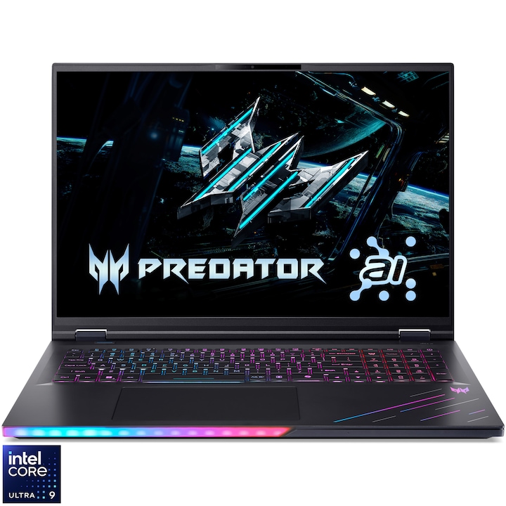 Laptop Gaming Acer Predator Helios 18 AI PH18-73-92T4 cu procesor Intel® Core™ Ultra 9 275HX pana la 5.4GHz, 18", WQUXGA, 120Hz, IPS, 96GB DDR5 RAM, 4TB SSD, NVIDIA® GeForce RTX™ 5090 24GB GDDR7, Windows 11 Pro, Abyssal Black